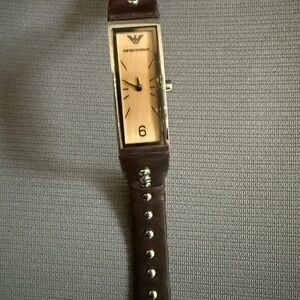 Giorgio Armani Gold Dial Brown Leather Watch
